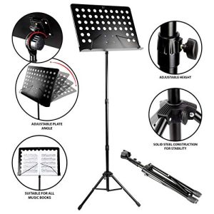 RockJam G905 Height & Angle Adjustable Orchestral Conductor Sheet Stand, Matte Black